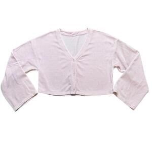 Alo Yoga Pink Chenille Chalet Cardigan Cropped Ribbed Button Front MEDIUM